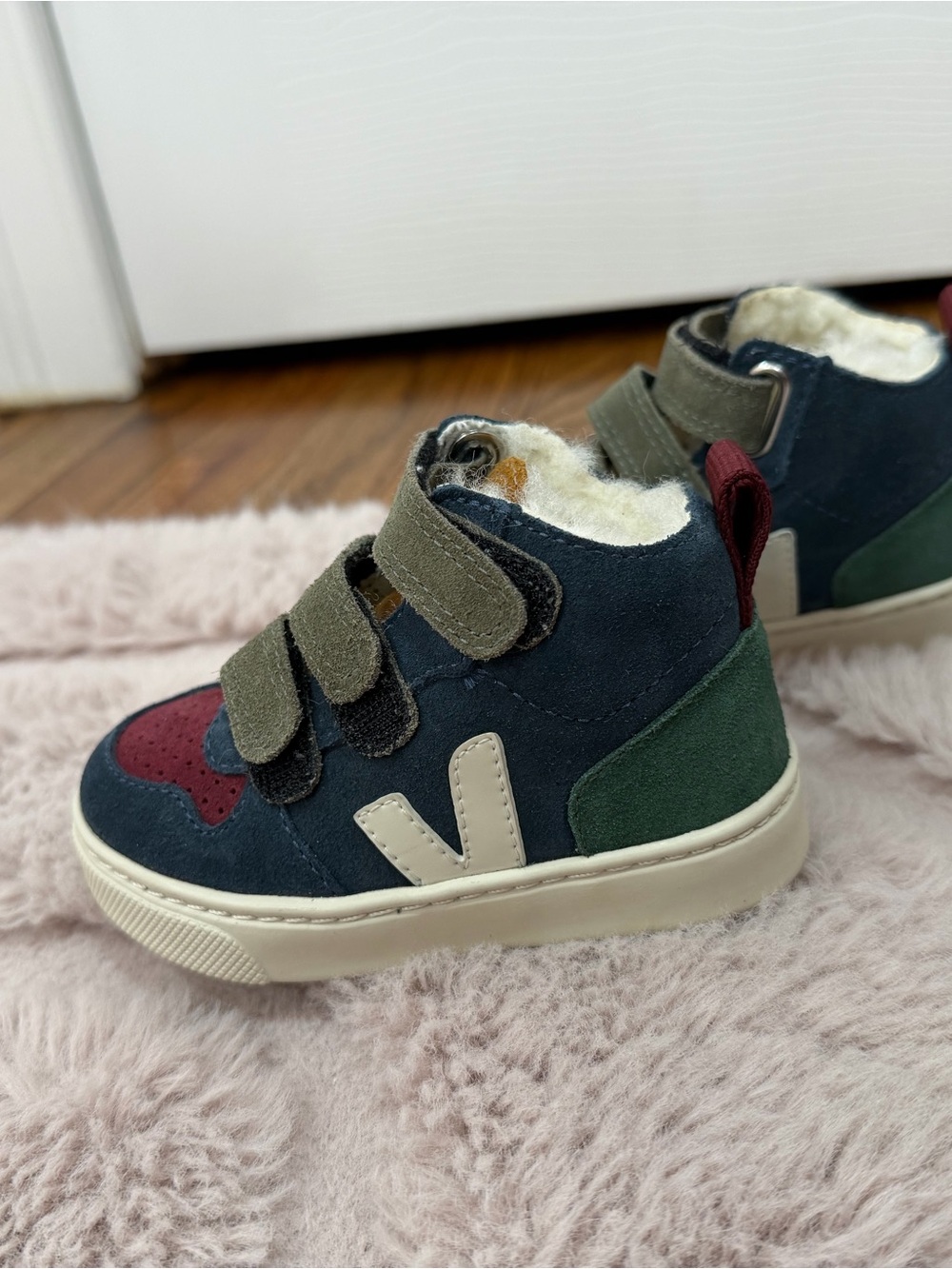 Veja Kids Navy, Green & Burgundy Suede High-Top Boots